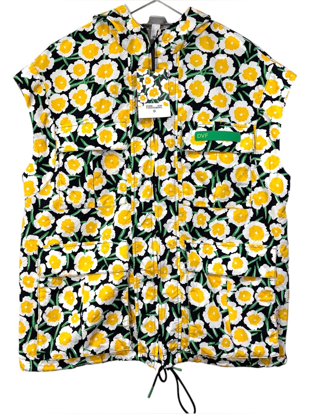 Diane Von Furstenberg x Target NWT Yellow Floral Windbreaker Zip Up Hooded Vest